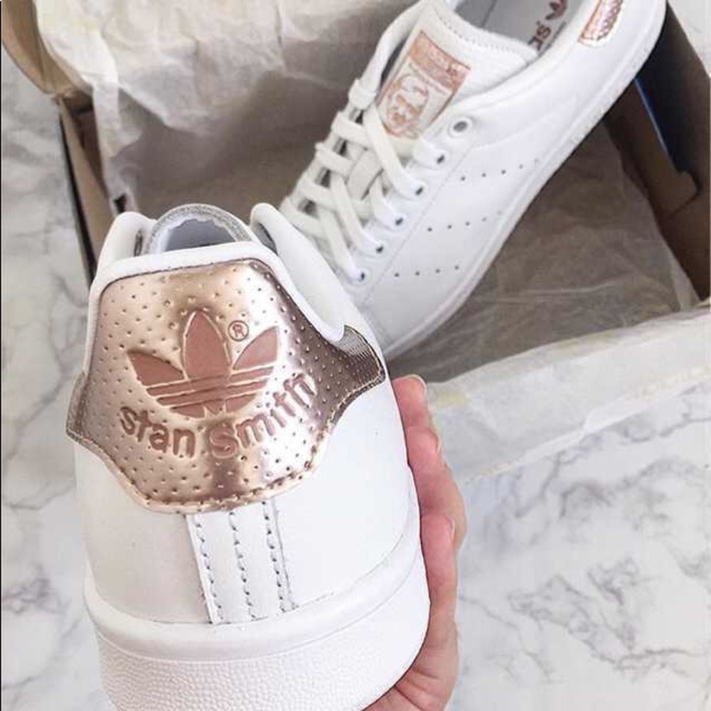 Women’s adidas white and rose gold stan smith